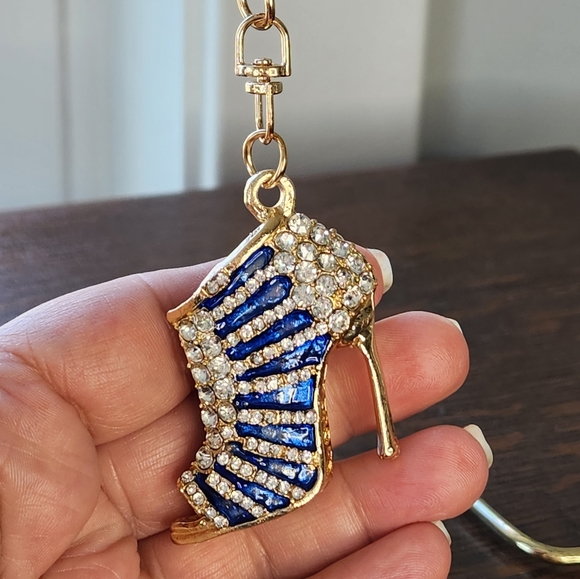 NWT HIGH HEEL BLUE SHOE BAG CHARM metal and crystals - Picture 3 of 3
